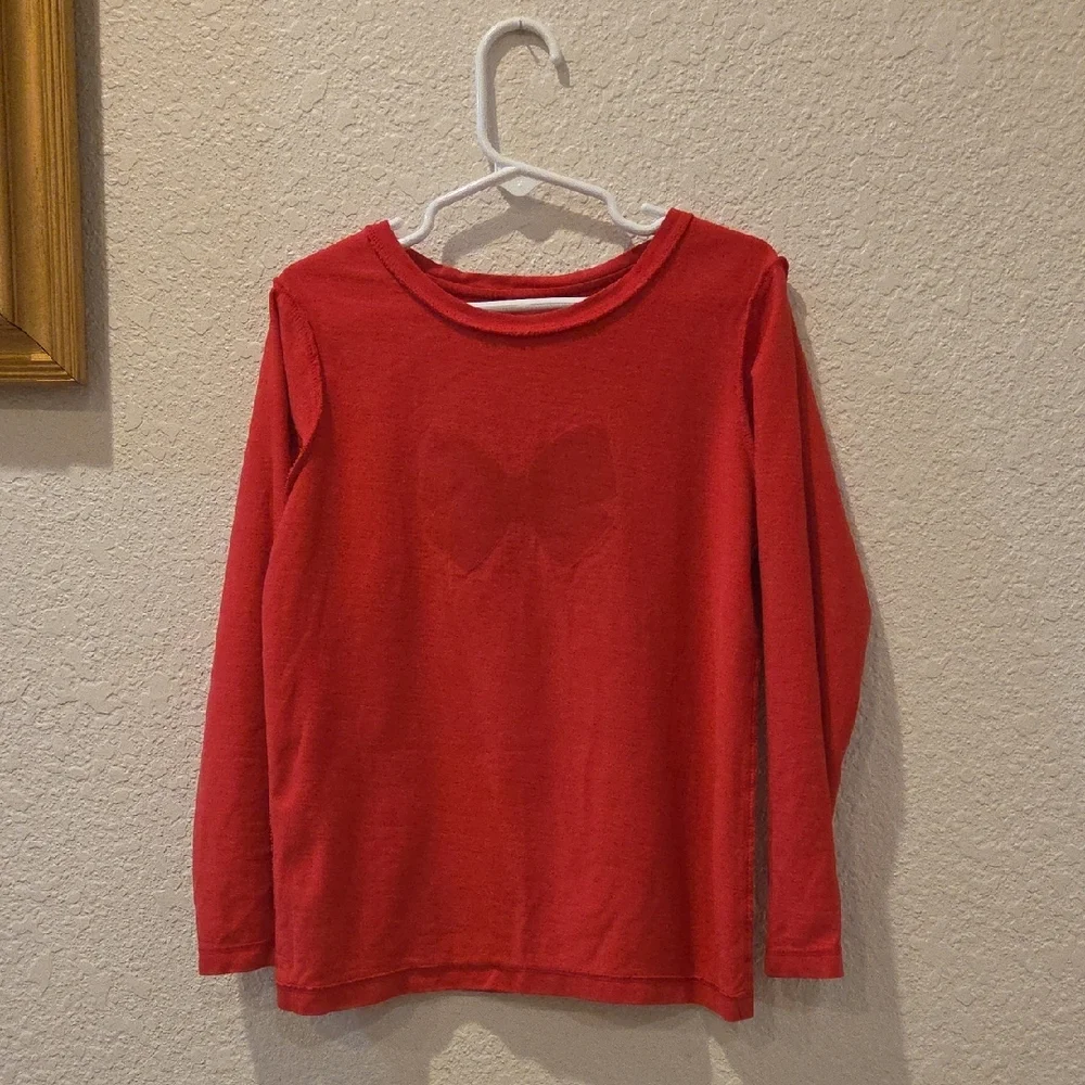 Jacadi Kids Vibrant Red Long Sleeve Tee with Navy Blue Bow.